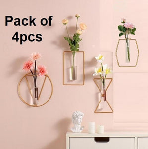 Golden Metal Flower Design Wall Vase