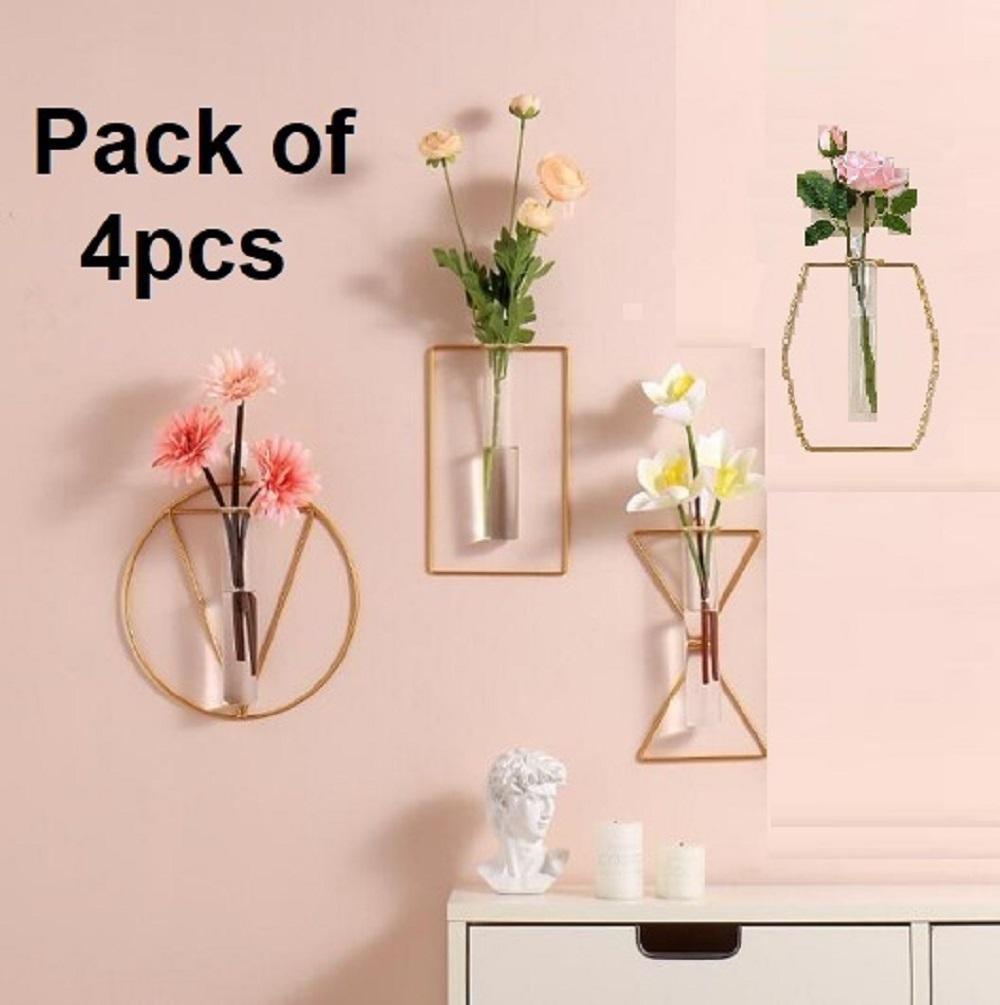 Golden Metal Flower Design Wall Vase