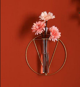 Golden Metal Flower Design Wall Vase