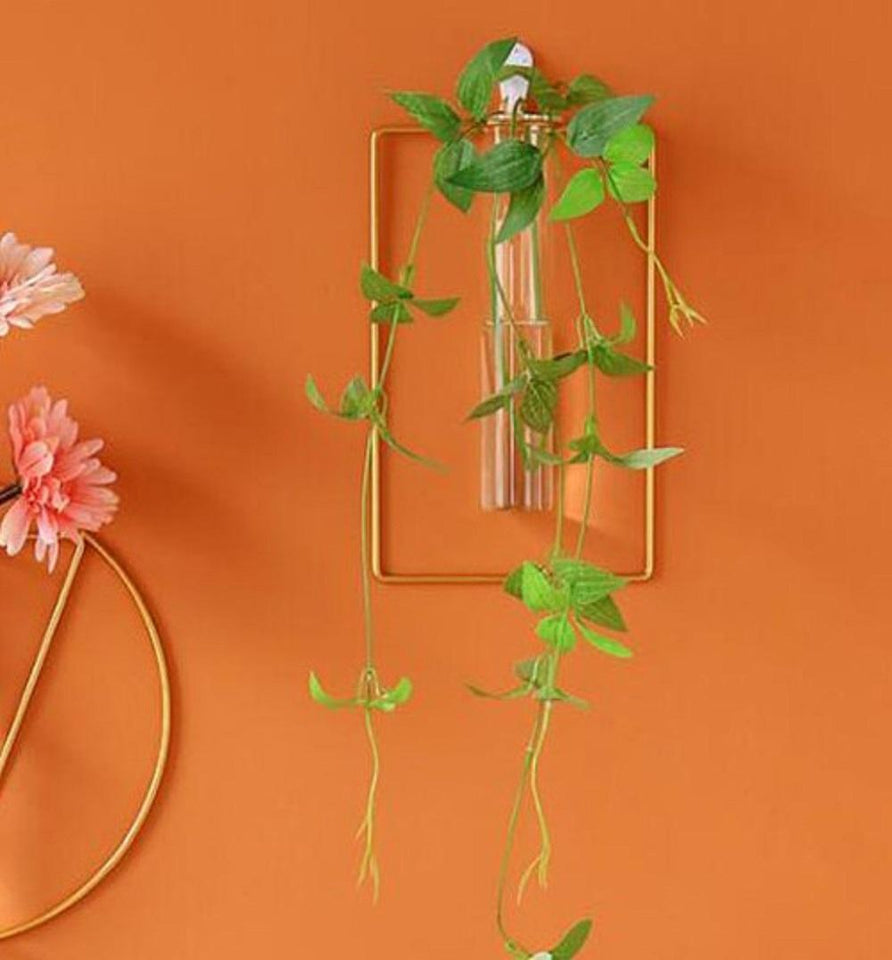 Golden Metal Flower Design Wall Vase