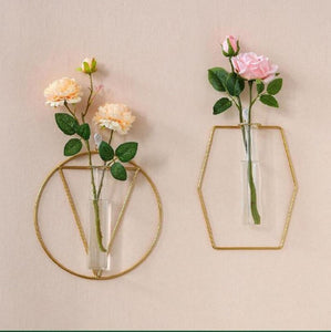 Golden Metal Flower Design Wall Vase