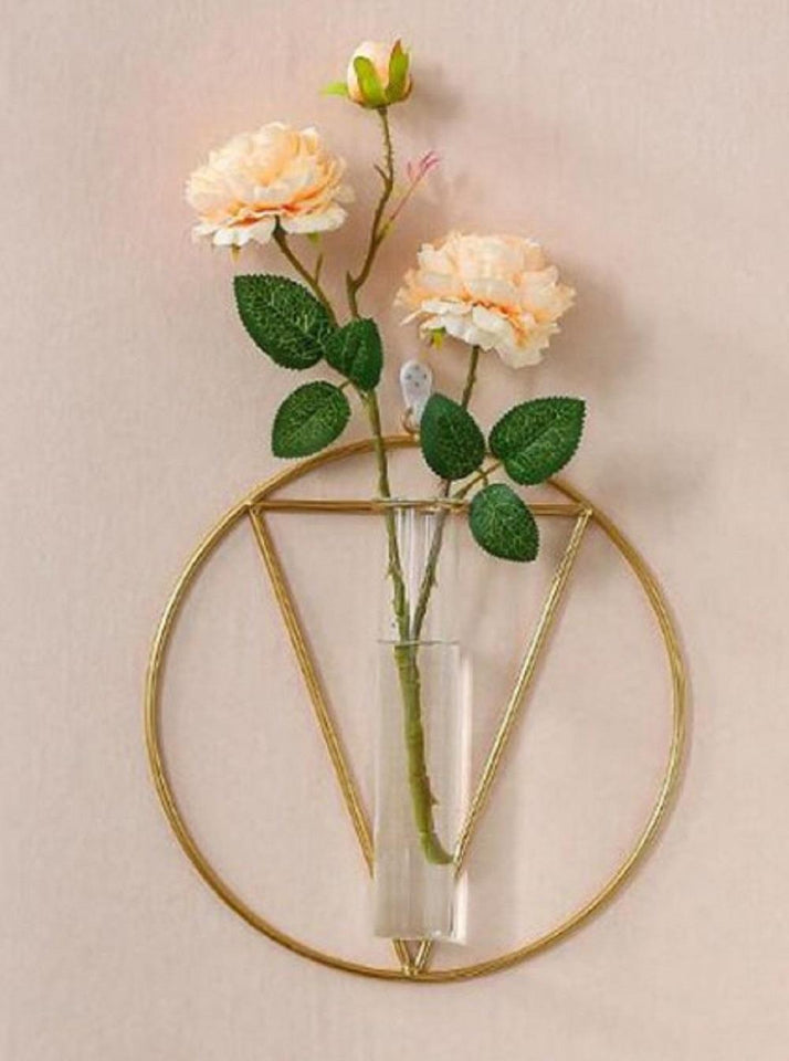 Golden Metal Flower Design Wall Vase