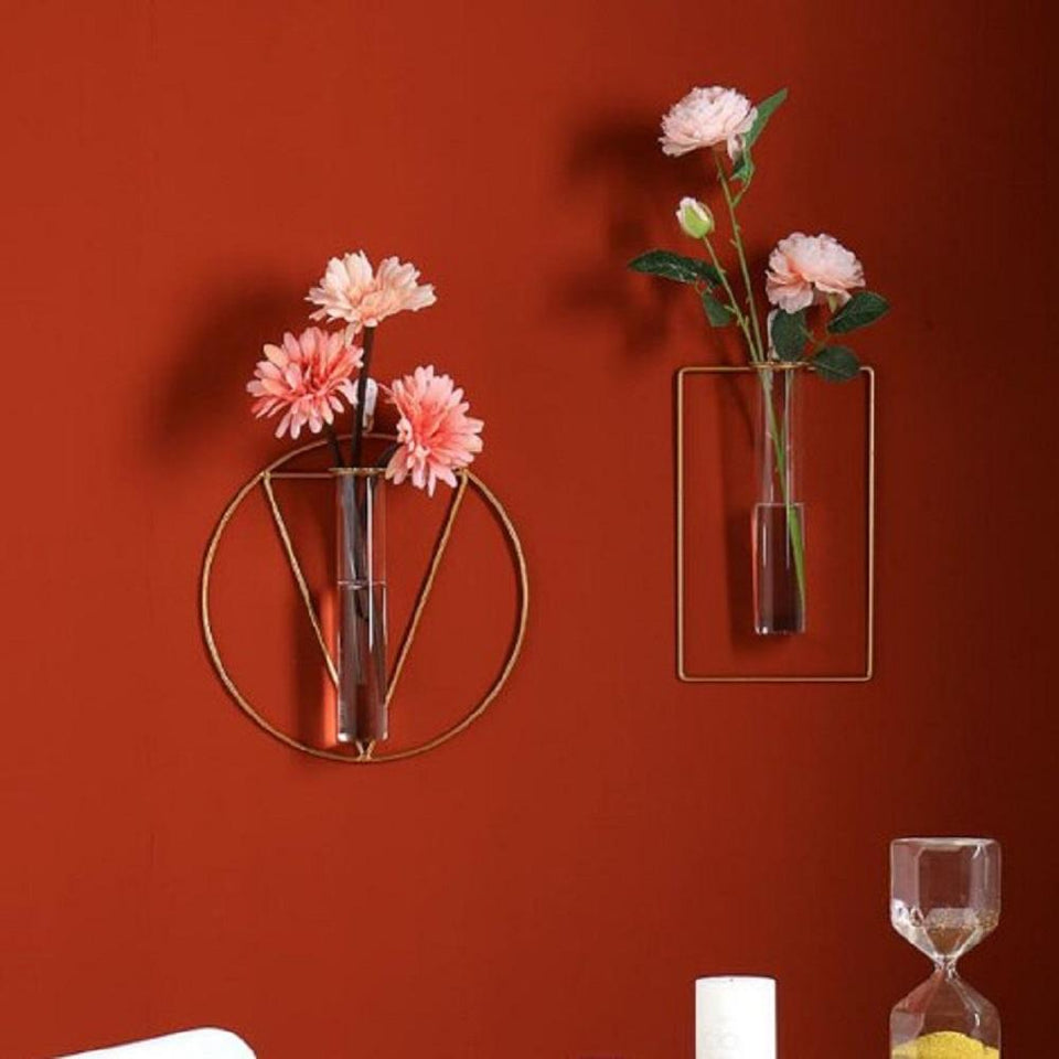 Golden Metal Flower Design Wall Vase