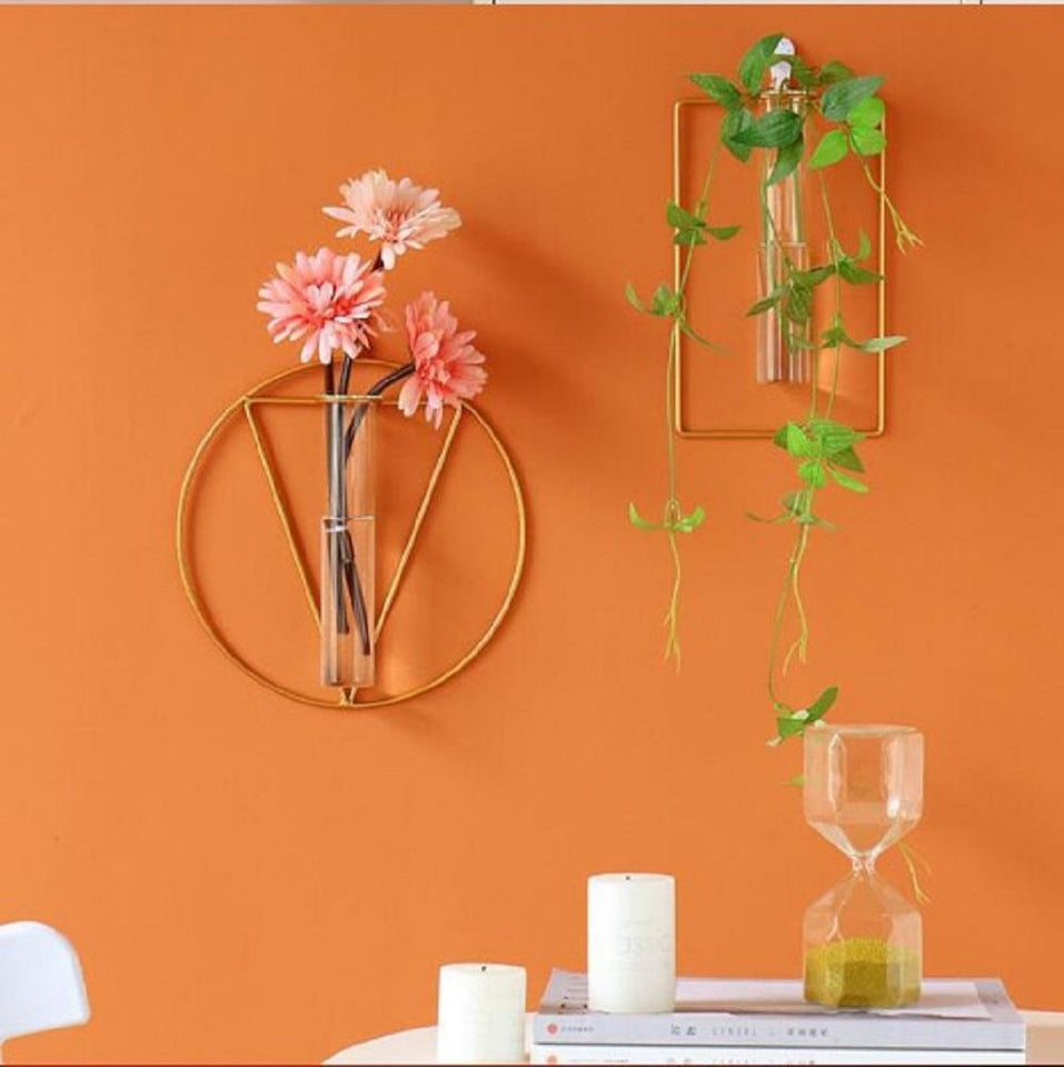 Golden Metal Flower Design Wall Vase
