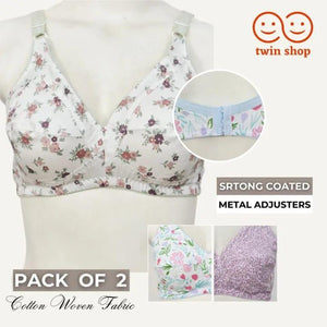 Cotton Printed Comfortable And Breathable Non - Padded Bra Pack of 2