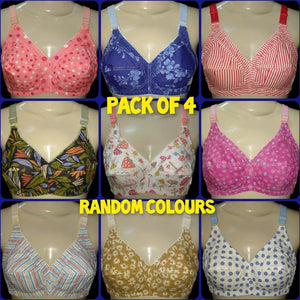 Pack Of 4 Cotton Bras For Girls & Women , Comfortable And Non Padded Bra