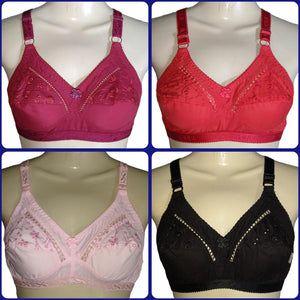 Pack Of 4 Embroidered Bra Cotton Comfortable and Lightweight Non-Padded Bra
